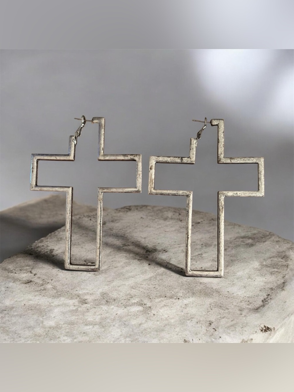 Silver Cross Hoop Earrings